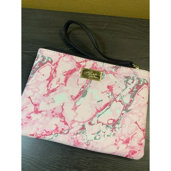 Betsey Johnson Small Marbled Pink Gray Small Purse Wristlet Strap - Picture 6 of 8